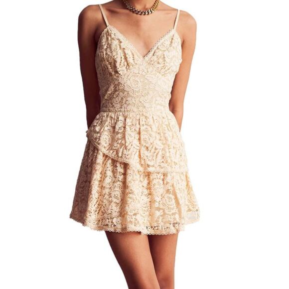 LoveShackFancy Hopely Sleeveless V-Neck Mini Lace Sundress Buttercream Womens 00 - Picture 1 of 5